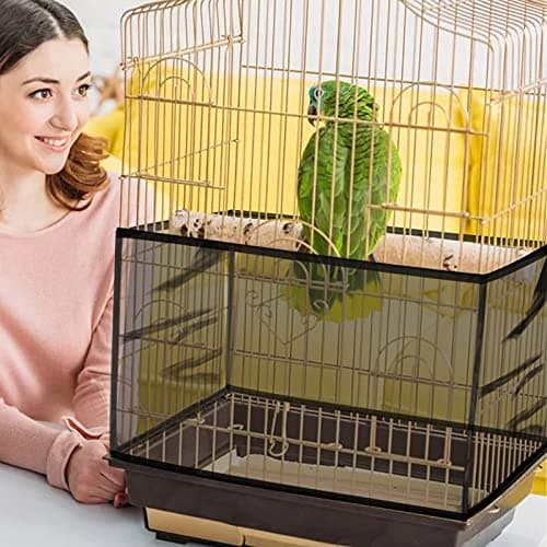 Large Bird Cage Cover, Daoeny Bird Cage Seed Catcher, Adjustable Soft Airy Nylon Mesh Net, Birdcage Cover Skirt Seed Guard for Parrot Parakeet Macaw African Round Square Cages (Black) — view 4