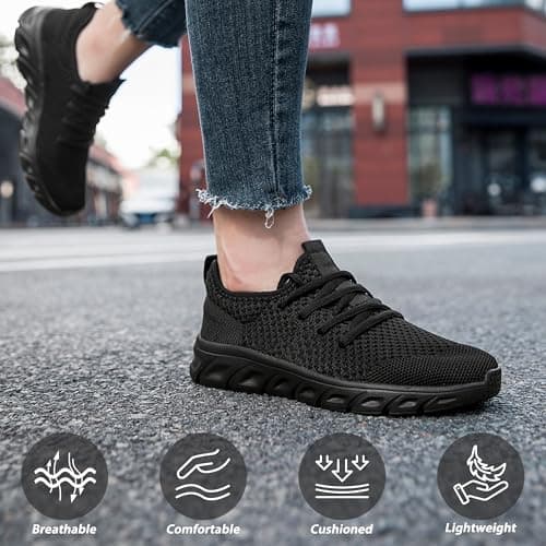 IQYNAM Running Shoes for Men Women Tennis Walking Slip on Unisex Slip-Resistant Work Shoes Breathable Athletic Workout Gym Black Sneakers Size Women 8.5/Men 7 — view 6