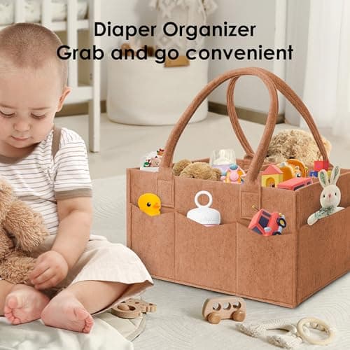 HIPHOP PANDA 2-Pack Diaper Caddy Organizer - Nursery Storage Bin & Car Organizer for Diapers, Wipes, and Baby Essentials - Dual-Color Solid Set (Caramel/Oatmeal), Regular Size — view 4