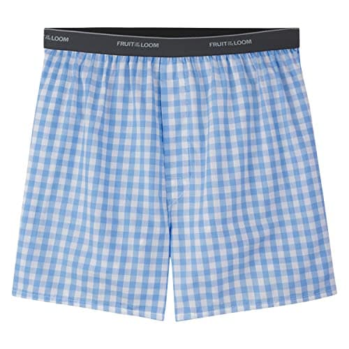 Fruit of the Loom Men's 5 Pack Exposed Waistband Assorted, Blues Boxer, Size Small