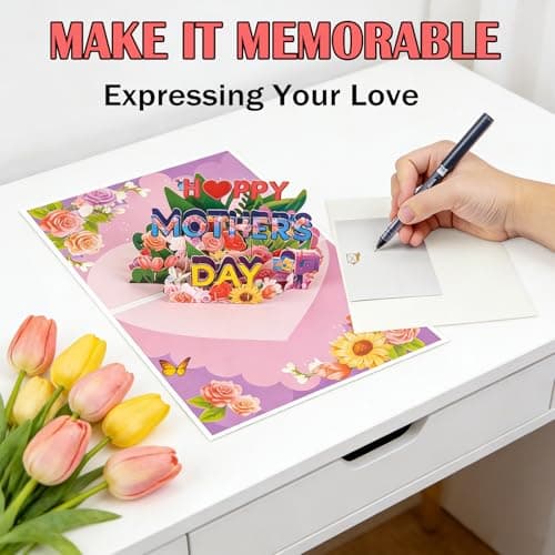 Mother's Day Card, 3D Pop Cards for Mom, Pink Happy Mother's Day Flowers Greeting Card with European Pearlescent Envelope and Note Card — view 2