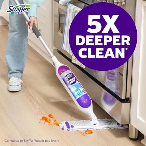 Swiffer PowerMop Mopping Kit for Floor Cleaning, Set Includes 1 Power Mop, 2 Replacement Pads, 1 Liquid Solution Refill, 2 Batteries, No Bucket Needed Electric Spray Cleaner, Multi-Surface and Wood — view 8