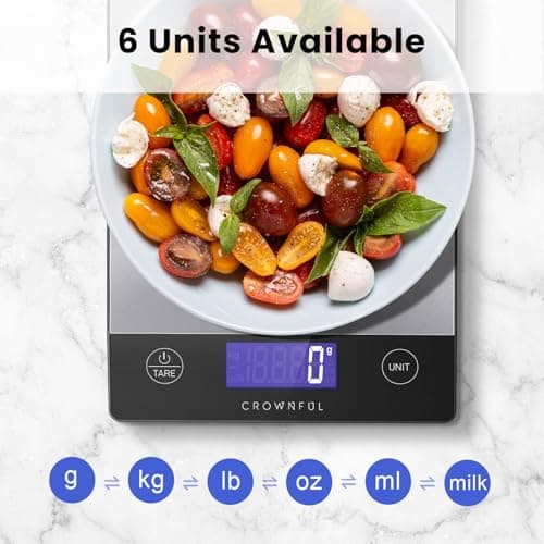 CROWNFUL Food Scale, 33lb Rechargeable 304 Stainless Steel Digital Kitchen Scale Weight Grams and Ounces with LCD Display and Type-C Charging for Meal Prep, Baking and Cooking — view 3