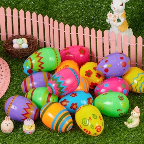 JOYIN Toy 18 PCs Plastic Printed Bright Easter Eggs, Over 3.15'' Tall Fillable Empty Eggs Bulks for Easter Hunt, Basket Stuffers Fillers, Classroom Prize Supplies, Filling Treats and Party Favor — view 7