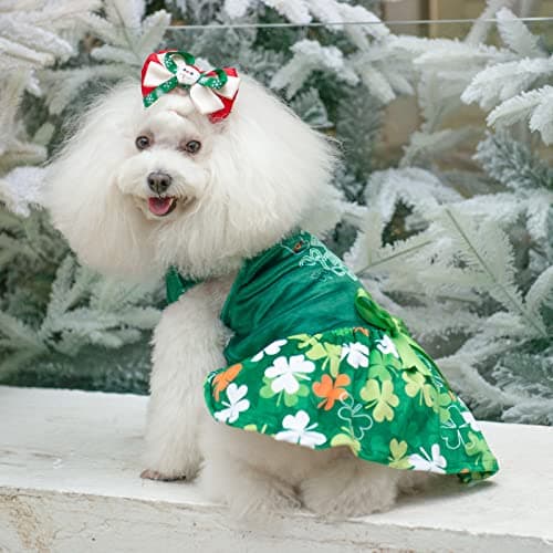 CuteBone St.Patrick's Day Dog Green Dress Velvet for Small Dogs Girl Puppy Dresses Clover Dog Clothes — view 3