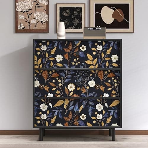 BOKEBEVE Floral Wallpaper Peel and Stick Vintage Blue Gold 17.5 x 393.5In