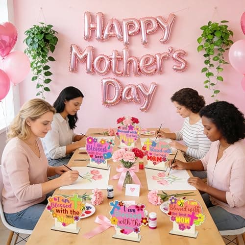 12 Set Religious Wooden Mother's Day Crafts for Kids DIY Color Your Own Mothers Day Cross Table Signs Coloring Christian Blessed Mom Gifts Home Tabletop to Paint Decor Birthday Classroom Activities — view 5