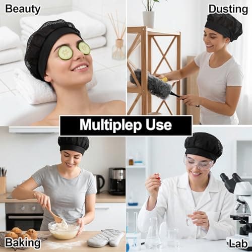 4 Pcs Chef Hats for Women, Mesh Elastic Kitchen Cooking Hat Reusable Hair Nets for Food Service Black Chef Cap — view 5