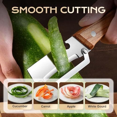 2 Pcs Multi-Functional Vegetable Peeler for Kitchen, Multi Functional Peelers with Wooden Handle and Bottle, Ultra-Sharp Stainless Steel Blade & Ergonomic Wood Handle for Fruit Veggie Pumpkin — view 4