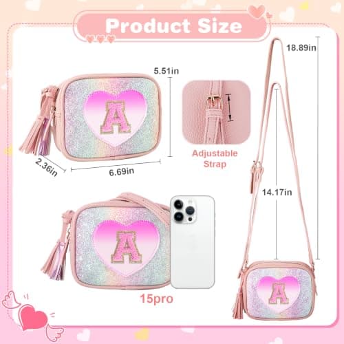 Birthday Gifts for 2 3 4 5 6 7 8 9 10 Year Old Girl,Cute Little Girl Purse Toddler Purse for Kids Wallet,Small Initial Shoulder Crossbody Bag,Personalized Christmas Gift for Daughter Baby(Rainbow,A) — view 3