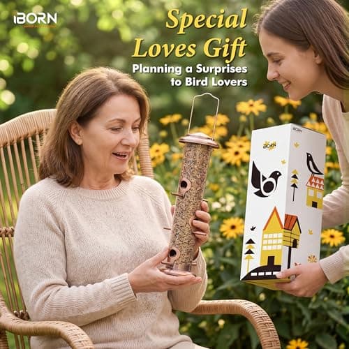 iBorn Metal Bird Feeders Brushed Copper Wild Bird Feeder for Outdoors Hanging All Metal Brushed Copper Finishing 15 Inch 6 Port,Pack of 1(Seed is not Included) — view 2