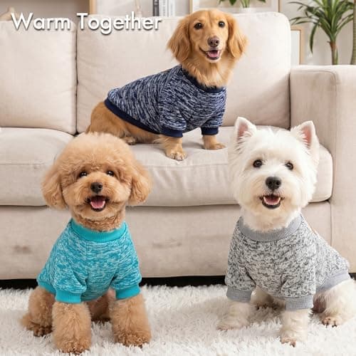 3 Pack Dog Sweaters for Small Dogs Girl Boy Winter Fleece Clothes Warm Soft Dog Sweatshirt Outfit for Dogs Cats Pet Apparel — view 5