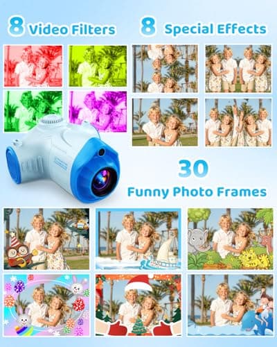 Kids Camera with Projector, 1080P Digital Video Camcorder, 48MP Photo Camera, Portable Toddler Camera Christmas Birthday Travel Gift Toy for Boys Girls Age 3 4 5 6 7 8 9 10 11 12, Blue — view 5