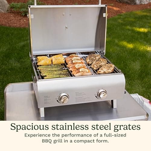 Cuisinart Chef's Style Tabletop Portable Propane Grill, 20,000 BTU Stainless Steel 2-Burner Outdoor Gas Grill for Camping, Tailgates, BBQ, Hassle-Free Setup, Twist-Start Ignition, CGG-306 — view 2