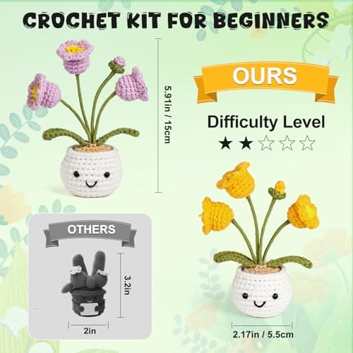 Totiro Crochet Kit for Beginners, Potted Flower Amigurumi Starter Kit, Easy DIY Arts & Craft Set with Step-by-Step Video Tutorials, Crochet Pattern Learning Kit for Teens Adults Birthday Gift — view 4