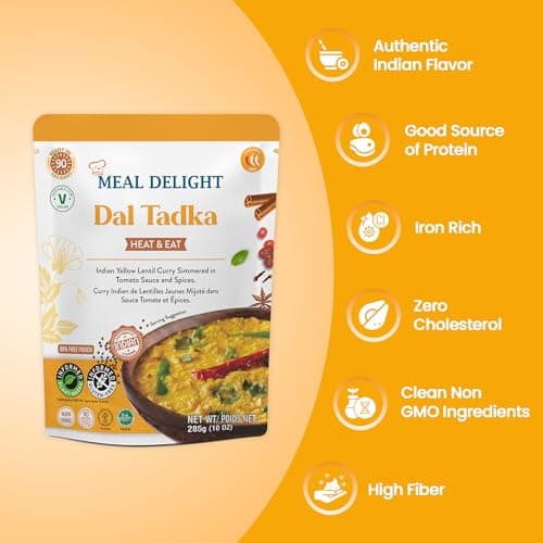 Meal Delight Jaipur Tempered Lentils, Indian Ready to Eat Lentil Curry, 12g Protein & 12g Fiber per Pouch, Plant-Based Gluten-Free, No Preservatives, Halal & Kosher Certified, Ready in 1.5 Minutes, Shelf-Stable Pouch, 10 oz Pack of 3 — view 3