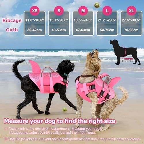 Dogcheer Dog Life Jacket Shark, Neoprene Harness Dog Life Vest with Lift Handle, Reflective Adjustable Pet Swim Float Vest for Small Medium Large Dogs - Pink Scales, M — view 3