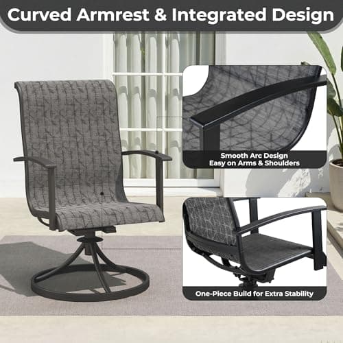 Grand patio Outdoor Swivel Dining Chairs Set of 2, 360 Degree Mesh Sling Rocker Sets for Deck, Garden Backyard, Black & Grey Plaid — view 2