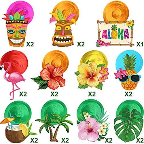 Outus 30 Pieces Hawaiian Luau Birthday Party Hanging Swirl Decorations, Flower Tropical Palm Flamingo Sign Foil Ceiling Decor for Floral Tropical Party Summer Beach Pool Tiki Supplies(Summer) — view 3