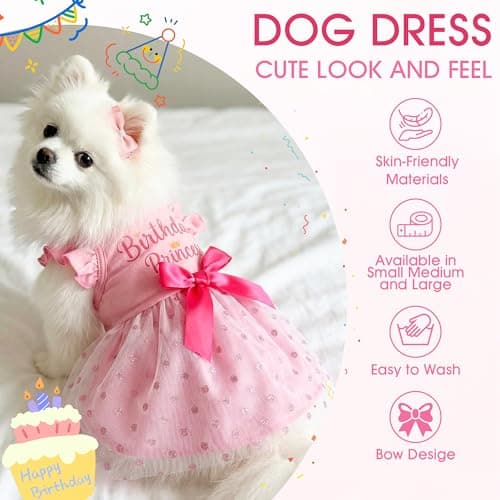 Dog Straps Holiday Dress (S (Back: 12.2",Chest: 14-16", 6.5-12lbs), Birthday Princess) — view 3