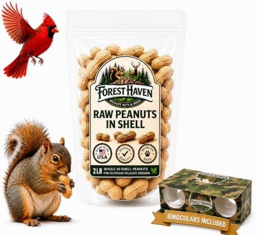 Forest Haven Premium Raw Peanuts for Squirrels – 2LB Bulk Squirrel Food – Unsalted Peanuts in Shell for Birds, Deer & Wildlife – Bonus Binoculars Included - USA Grown