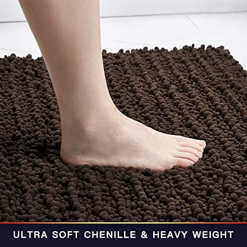 Walensee Bathroom Rug Non Slip Bath Mat (24x17 Inch Brown) Water Absorbent Super Soft Shaggy Chenille Machine Washable Dry Extra Thick Perfect Absorbant Best Small Plush Carpet for Shower Floor — view 2