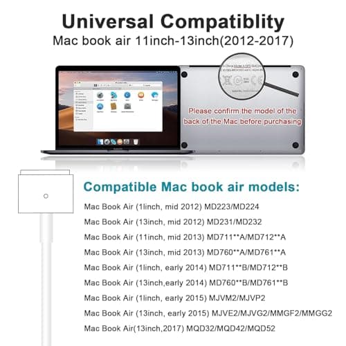 45W Charger for MacBook Air, 45W Magnetic2 T-Tip Power Adapter Charger Replacement for Mac Air 11/13 Inch (Between 2012-2017) — view 5