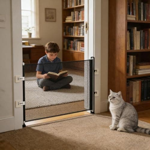 Retractable Dog Gate - No-Drill Door Fence for Indoor Outdoor, Extendable Barrier for Apartments Stairs Hallways Kitchens Balconies, Adjustable Puppy Gate for Doorways (Height: 15.7 inches) — view 2
