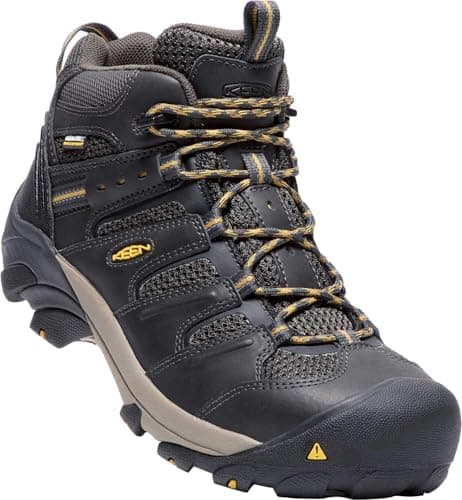 KEEN Utility Men’s CSA Lansing Mid Steel Toe Waterproof Work Boots Construction Boot, Raven/Tawny Olive, 11 2E (Wide) US