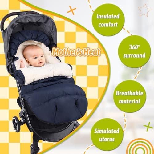 auvstar Waterproof &Thicken Universal Stroller Cover Winter,Stroller Footmuff Bunting Bag for Warm Strollers Muff,Stroller Accessories for Baby Sleeping Bag Winter Stroller Blanket (Blue) — view 4