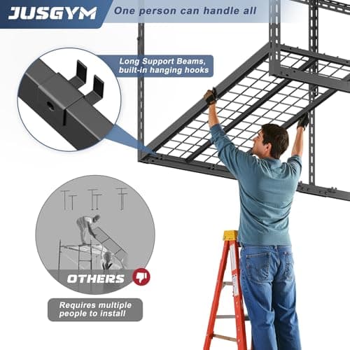 Jusgym 4X6FT Overhead Garage Storage Rack, 26"-40" Height Adjustable Garage Ceiling Storage Racks, Heavy Duty Metal Overhead Storage Organizer System, 450LBS Weight Ca — view 3