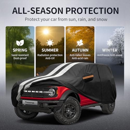 Multi-Layer Car Cover Custom Fit for Ford Bronco 4 Door (2020-2026), 100% Waterproof All Weather for Automobiles, Gift with Towel, Heavy Duty Car Covers for Rain Sun UV Protection with Door Zipper. — view 3