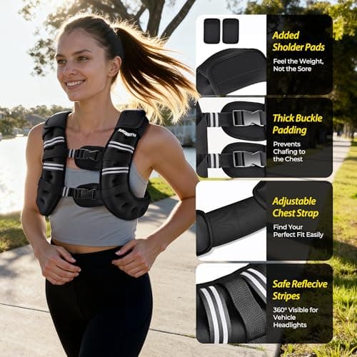 PACEARTH Weighted Vest, 4lb/6lb/10lb/12lb/16lb/20lb/25lb/30lb Weight Vest with Reflective Stripe, Body Weight Vests Adjustable for Men, Women Workout, Strength Training, Running, Walking, Jogging — view 3