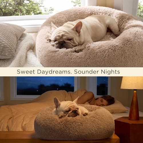 Bedsure Calming Dog Bed Medium Size Dog Donut Washable Pet Bed,30ins Camel — view 3