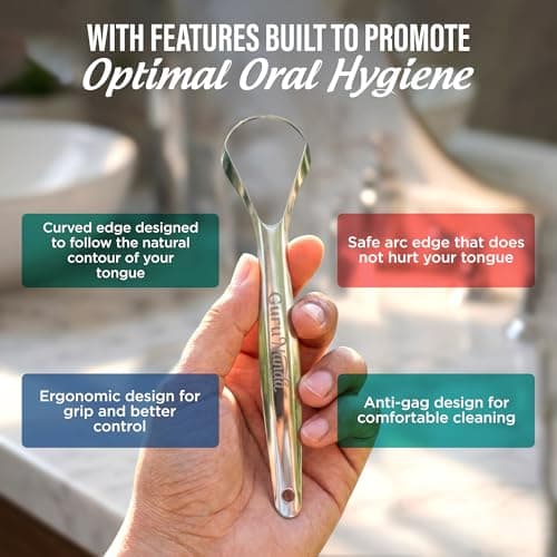 GuruNanda Stainless Steel Tongue Scraper (Pack of 2), Fight Bad Breath, Medical Grade 100% Stainless Steel Tongue Cleaner, Tongue Scraper For Adults and Kids, Great For Oral Care, Travel Friendly — view 3