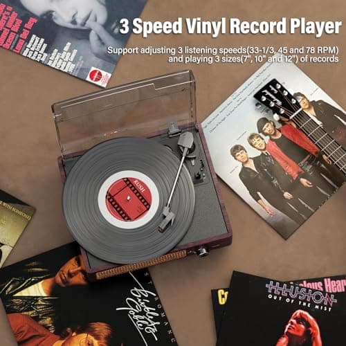 Vinyl Record Player Turntable with Built-in Bluetooth Receiver & 2 Stereo Speakers, 3 Speed 3 Size Portable Retro Record Player for Entertainment and Home Decoration — view 6