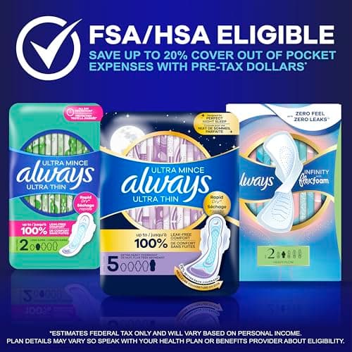 Always Ultra Thin Feminine Pads with Wings for Women, Size 5, Extra Heavy Overnight Absorbency, Unscented, 34 Count — view 7