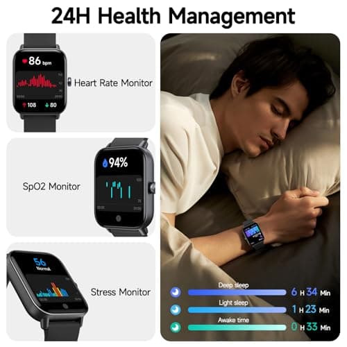 Smart Watch for Men Women (Answer/Make Call), Alexa Smartwatch Compatible with Android iOS, Fitness Tracker with Heart Rate SpO2 Sleep Monitor, 1.8'' HD DIY Dial Waterproof Watch with Bluetooth Call — view 3