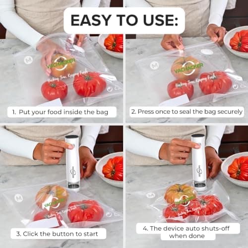 Vachacker Handheld Vacuum Sealer Kit for Food Storage - Compact Vacuum Sealer Machine with 30 Reusable Bags，Portable Rechargeable Food Saver for Sous Vide, Meal Prep & Freezer Storage — view 5