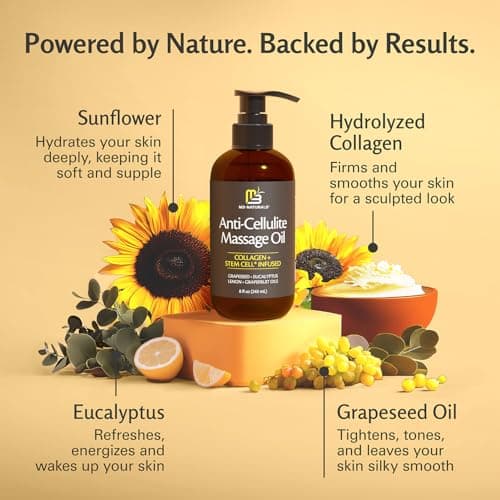 Firming Body Massage Oil with Collagen & Stem Cell – Helps Smooth the Appearance of Cellulite & Improve Skin Texture – Refreshing Aromatherapy Body Oil for Legs & Full Body – 8 Fl Oz by M3 — view 2