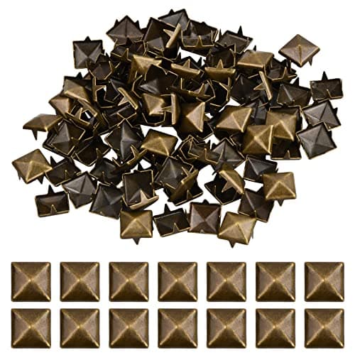 Hoxfly 100Pcs Square Rivets, 10 mm Four Jaw Square Spike Studs, DIY Leathercraft Spike Rivets, Metal Pyramid Rivet Studs for Leather Clothing Shoes Bracelets Handbags DIY Punk Rock Jewelry (Bronze)