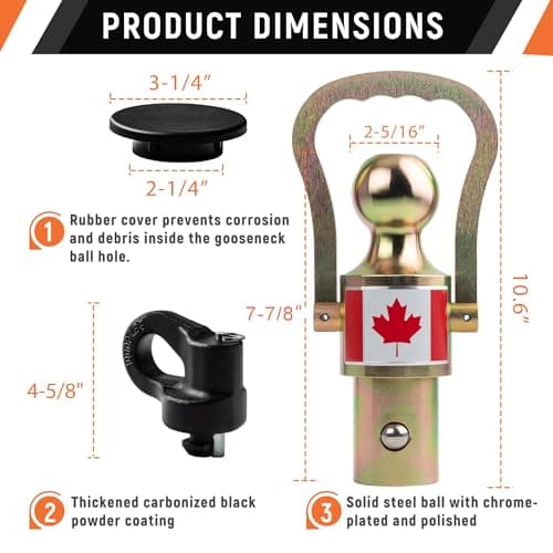 Puck System Gooseneck Hitch Ball Kit with Storage Suitcase for F250 F350 F450, Silverado 2500HD 3500HD, Sierra 2500HD 3500HD, 2 5/16 inch Gooseneck Ball, 38000lbs GTW, Carry Handle Design — view 3