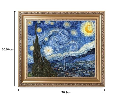 DECORARTS - Starry Night - Vincent Van Gogh. Giclee Print on Canvas with Matching Golden-Relief Framed Wall Art. Total with Framed Size: 30x26 — view 7