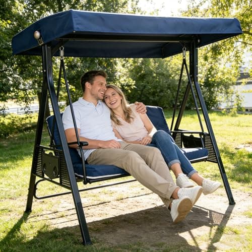 75 inch Replacement Canopy for Swing Seat 2 3 Seater, Patio Swing Canopy Replacement, Sunscreen Hammock Cover Top Garden Outdoor, Waterproof Patio Swing Canopy Top Cover, Beige (Blue-75x47'') — view 2