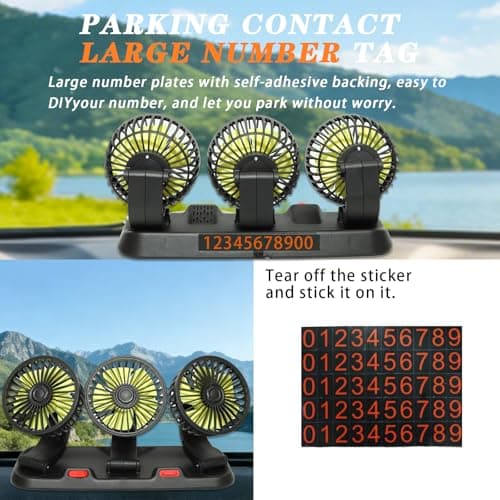 Portable 3 Head Car Cooling Fan 12V-360 Rotation,2 Speeds,for Car Dashboard, Powerful Cooling Solution for Sedan/SUV/RV/Truck/Van Vehicles,Cigarette Lighter Powered (3 Head-12v) — view 3