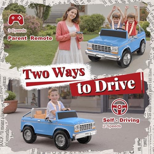 ANPABO Licensed Ford F-150 24V 2 Seater Ride on Car for Kids, 4x100W Motors for All-Terrain Electric Car with Parental Remote, Retro Style, 3-Speeds, Large Storage Box, Music Player, Aged 3-8, Blue — view 4