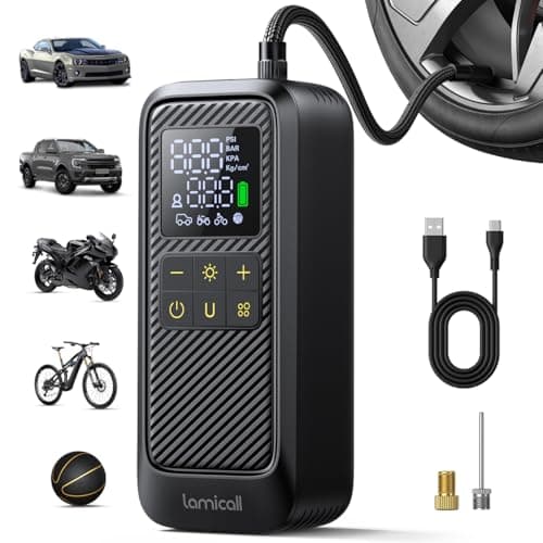 Lamicall Tire Inflator Portable Air Compressor - [5X Faster Inflation] Air Pump with Digital Pressure Gauge & LED Light, 150PSI Electric Tyre Pump for Car Motorcycle Wheel Simulator, Wheel, Mom Gift