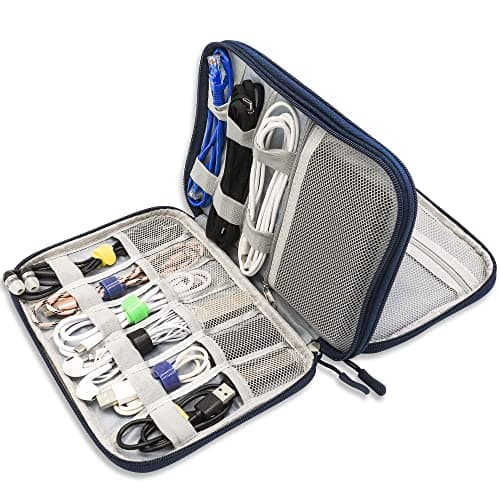 Teskyer Cable Organizer Bag, Portable Travel Cord Organizer case, All in One Waterproof Electronics Accessories Storage Bag for Cables, Chargers, Earphones, Hard Drives, 9.6 x 6.9 inch (Navy Blue)