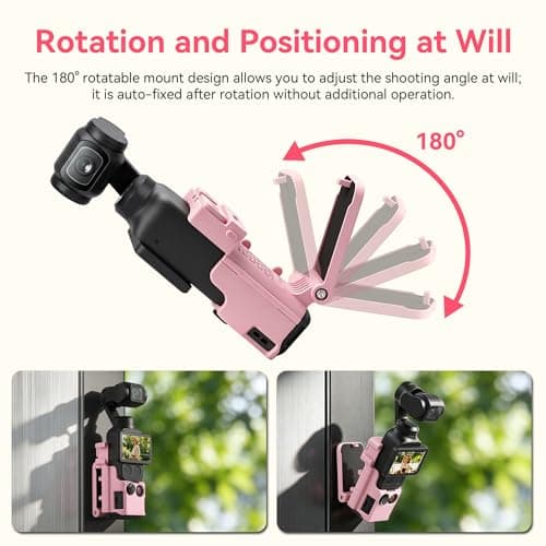 AMAZEAR Magnetic Mount Stand Compatible with DJI Osmo Pocket 4P/4/3/Xtra Muse, Pocket4 Accessories Adapter Clamp Magnet Suction Case Holder on Desktop/Vertical Surface, 180° Adjust Handle, Lightpink — view 3