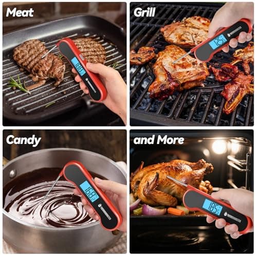 0.5 Sec Instant Read Meat Thermometer Digital with ±0.5℉ Precision, Food Thermometer for Cooking Kitchen Gadgets, Oven Grill Candy BBQ Essentials Accessories, Gifts for Him Dad Men Birthday, Red — view 8